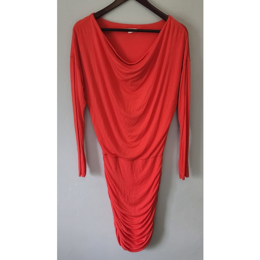 Athleta solstice bodycon coral ruched oversized scoopneck dress size small